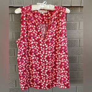 LOFT Cherry Split Neck Mixed Media Shell- Large